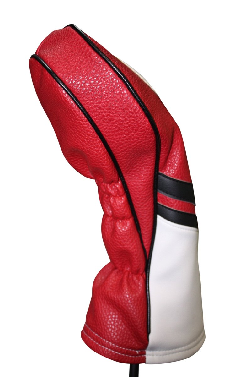 Majek Retro Golf Headcover Red Black and White Vintage Leather Style 1 Driver Head Cover Fits 460cc Drivers
