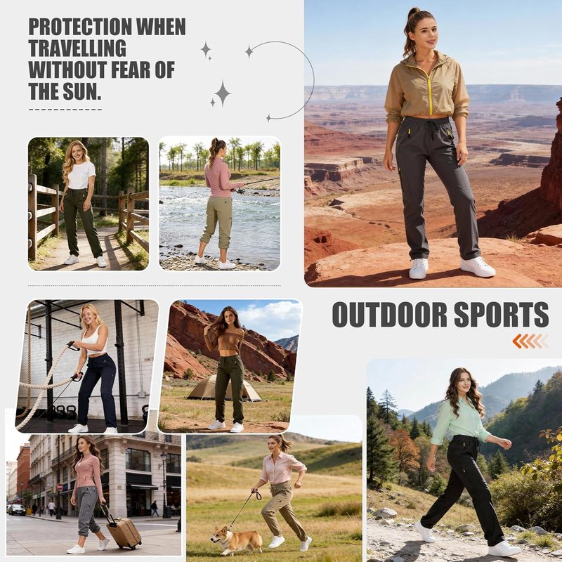 Women's Quick-Dry Hiking Pants | UPF 50 Lightweight Cargo with Zipper Pockets for Travel & Golf