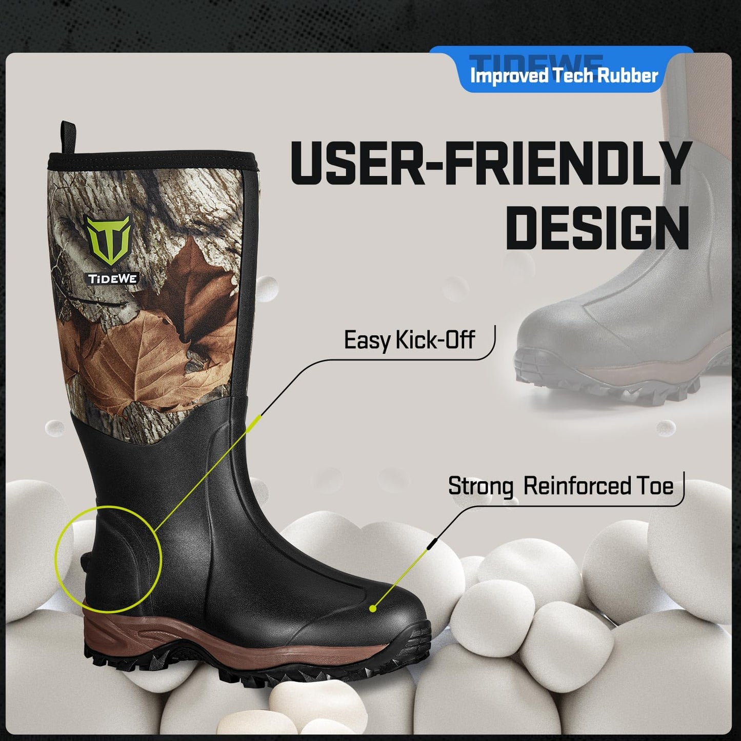 TIDEWE Rubber Neoprene Boots for Men and Women, Rain Boot, Camo,M10/W11