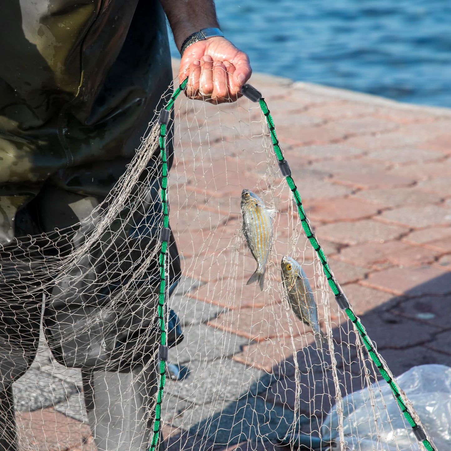 Goture American Fishing Cast Net Saltwater Freshwater, 3/8inch 1/4in Mesh Size Casting Net for Bait Fish Shrimp Trap, Black Sinkers, 3ft/4ft/5ft/6ft/8ft/10ft Radius Throw Cast Net with Needle