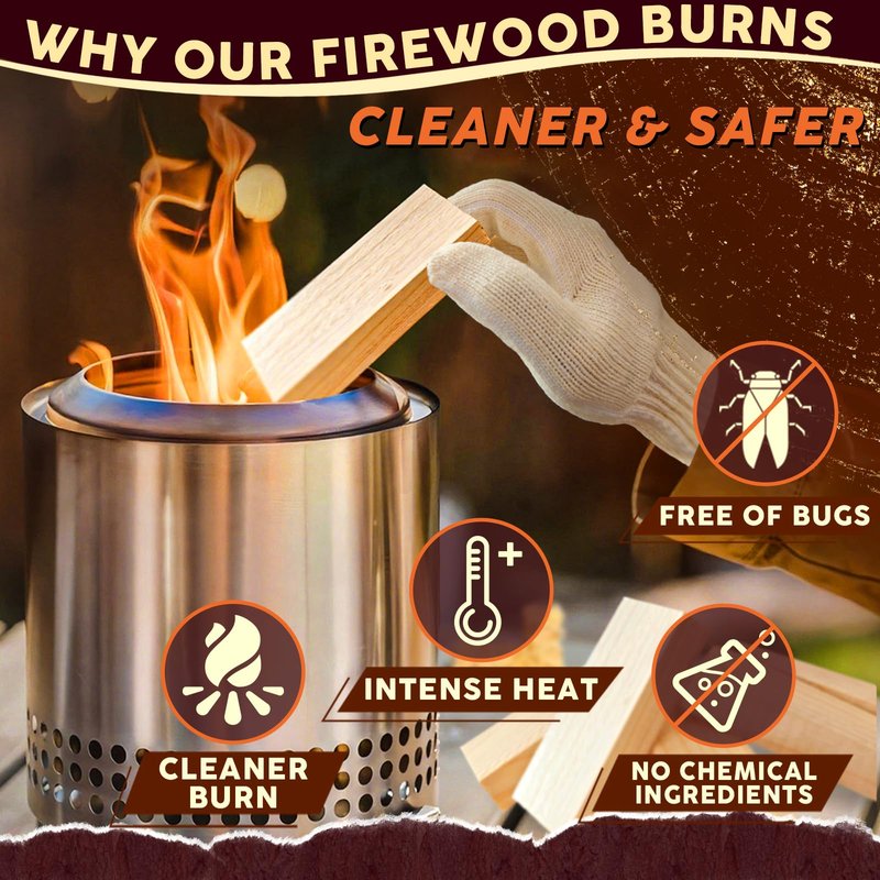 KoleSummit Mini Firewood 4" Kiln Dried Fire Pit Wood for Solo Stove Accessories, Camp Stoves, Tabletop Pits, BBQ Grills & Pizza Ovens 2 lb Box with Fire Starters & Handling Gloves