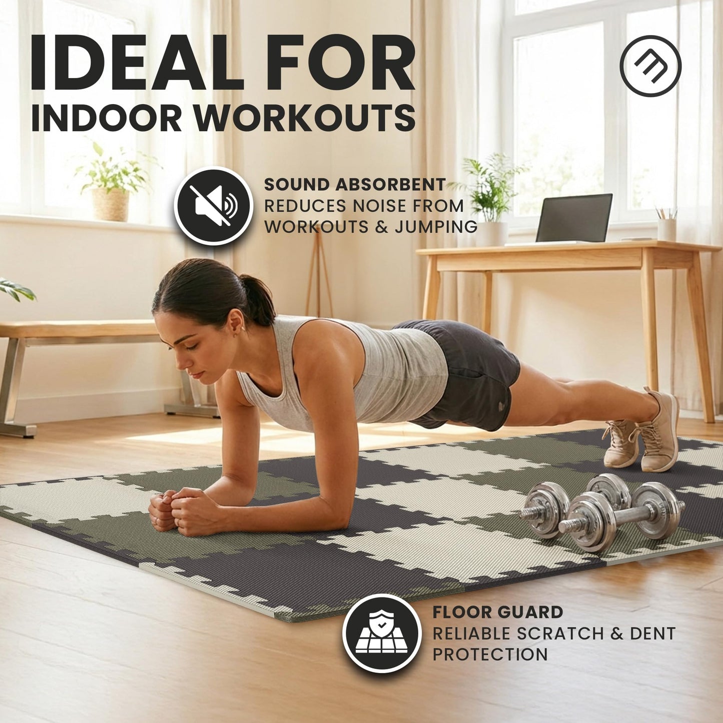 bemaxx Gym Mats Set - 18 pcs EVA Interlocking Foam Floor Tiles (12.6"x12.6"x0.4") 18sqft Protective Gym Flooring Sports Home Workout Exercise Mats Puzzle Garage Fitness Play-Room Pool Treadmill Bike