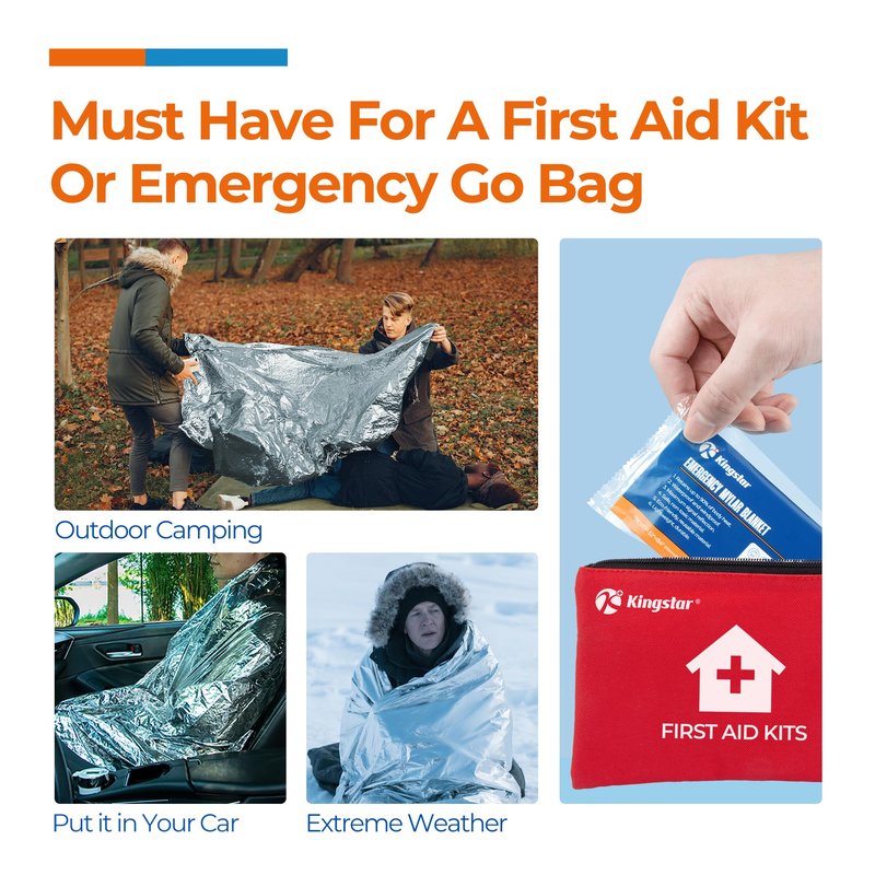 K Kingstar Emergency Blanket 75 Pack, 84" L x 52" W, Bulk Supply for Homeless Outreach, Mylar Blankets Retain 90% Body Heat, Perfect for Building Winter Survival Kits & Community Care Packages