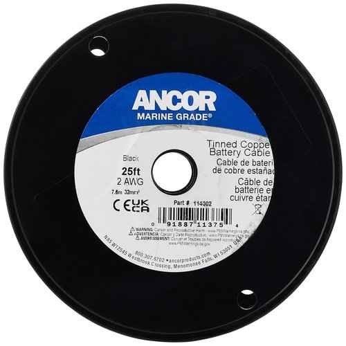 Ancor 114002 Tinned Copper Battery Cable, 2 AWG (32mm2), Black - 25ft