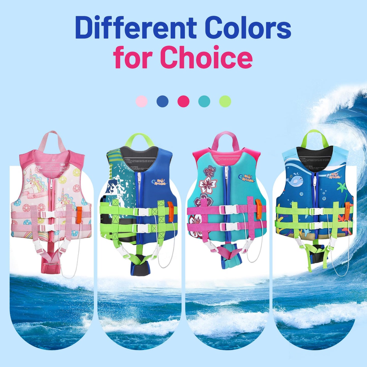 HeySplash Toddler Swim Vest, Kids Swimming Jacket Toddler Floaties with Adjustable Strap, Float Jacket for Puddle Pool Jumper, Beach, Boating, Learn to Swim Aid Fits 6-9Years/50-80Lbs, Indigo