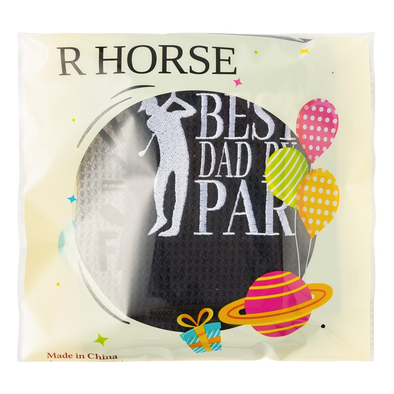 R HORSE 2Pcs Funny Golf Towel for Dad, Microfiber Embroidered Golf Towels for Bags with Clip, Best Dad by Par Birthday Christmas Retirement Gifts for Father Men Golfer Fan
