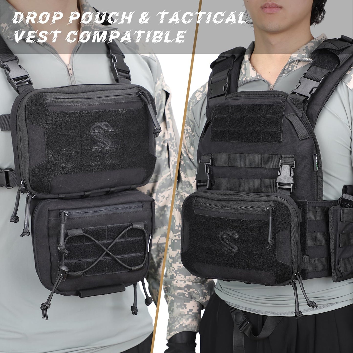 MGFLASHFORCE Tactical Chest Rig Bag for Men, Chest Pack with Holster Laser Cut EDC Molle Pouch for Workout Running Hunting Outdoor Sports, Compatible with Tactical Vest