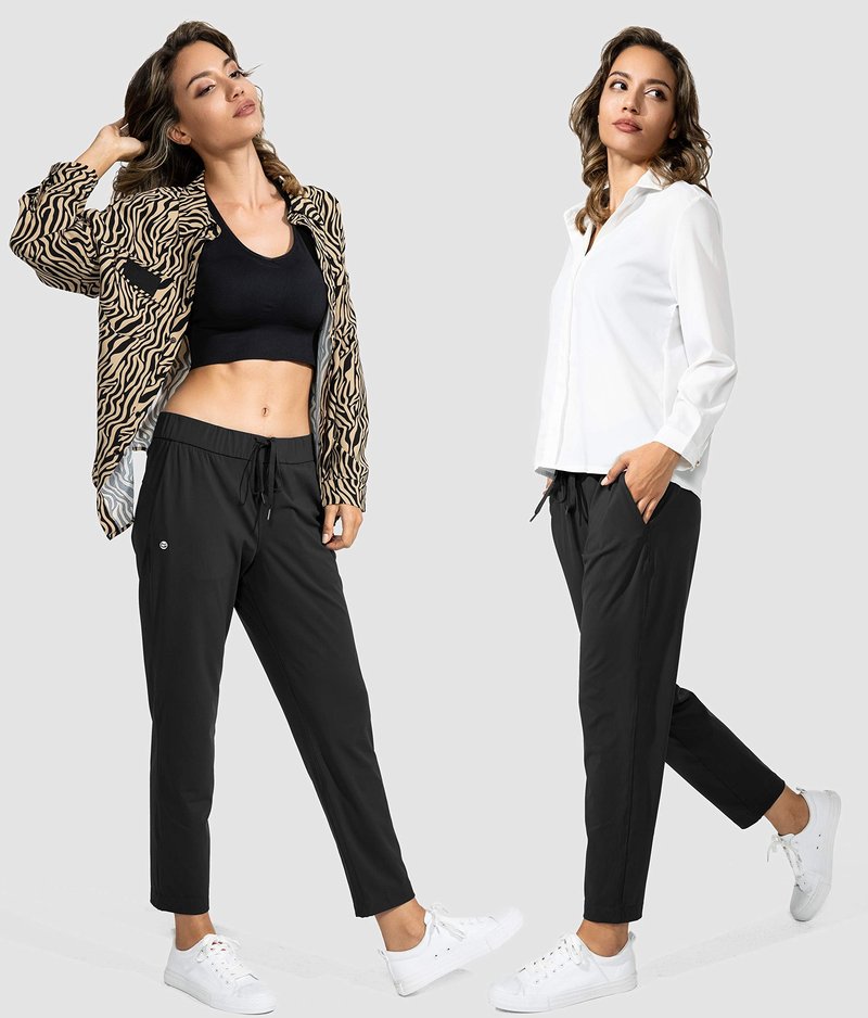 G Gradual Women's Pants with Deep Pockets 7/8 Stretch Sweatpants for Women Athletic, Golf, Lounge, Work (Black, Large)