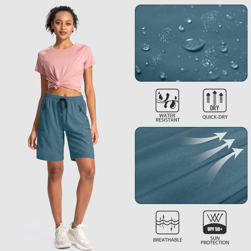 SANTINY Women's 5''/ 7''/9'' Hiking Cargo Shorts Quick Dry Lightweight Summer Shorts for Women Athletic Golf Zipper Pockets(Dusty Blue_XXL)