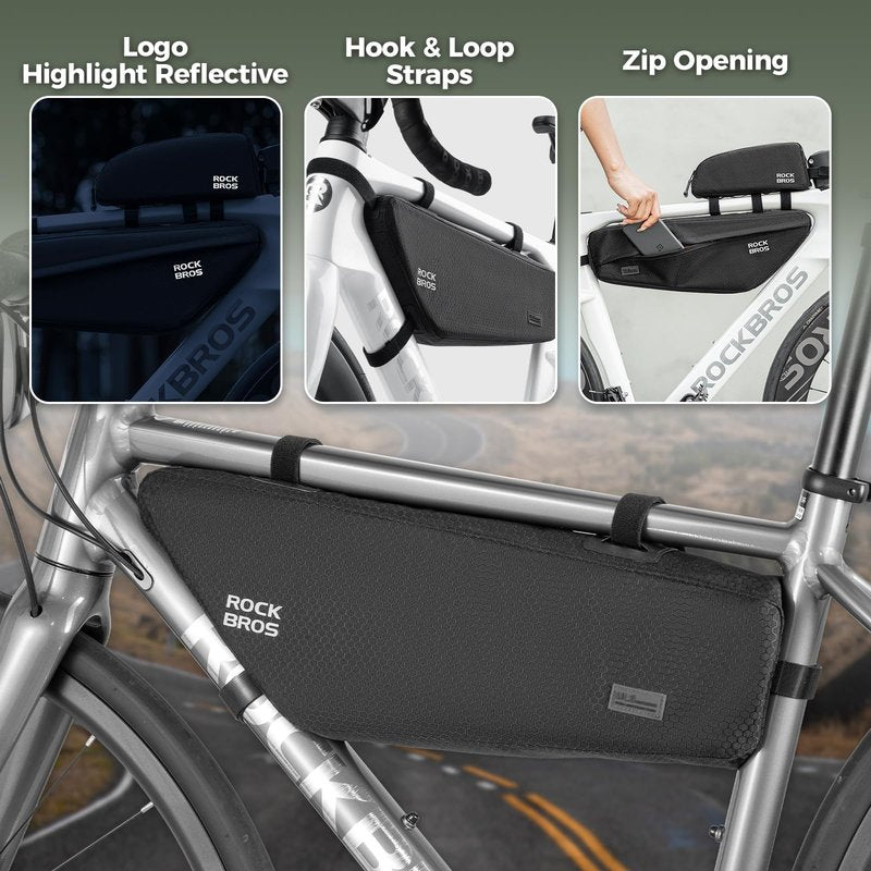 ROCKBROS Bike Frame Bag 2.9L Large Capacity Bike Storage Bag Waterproof Under Top Tube Bike Bag,Narrow Edge Bike Pouch for Mountain & Road Bike