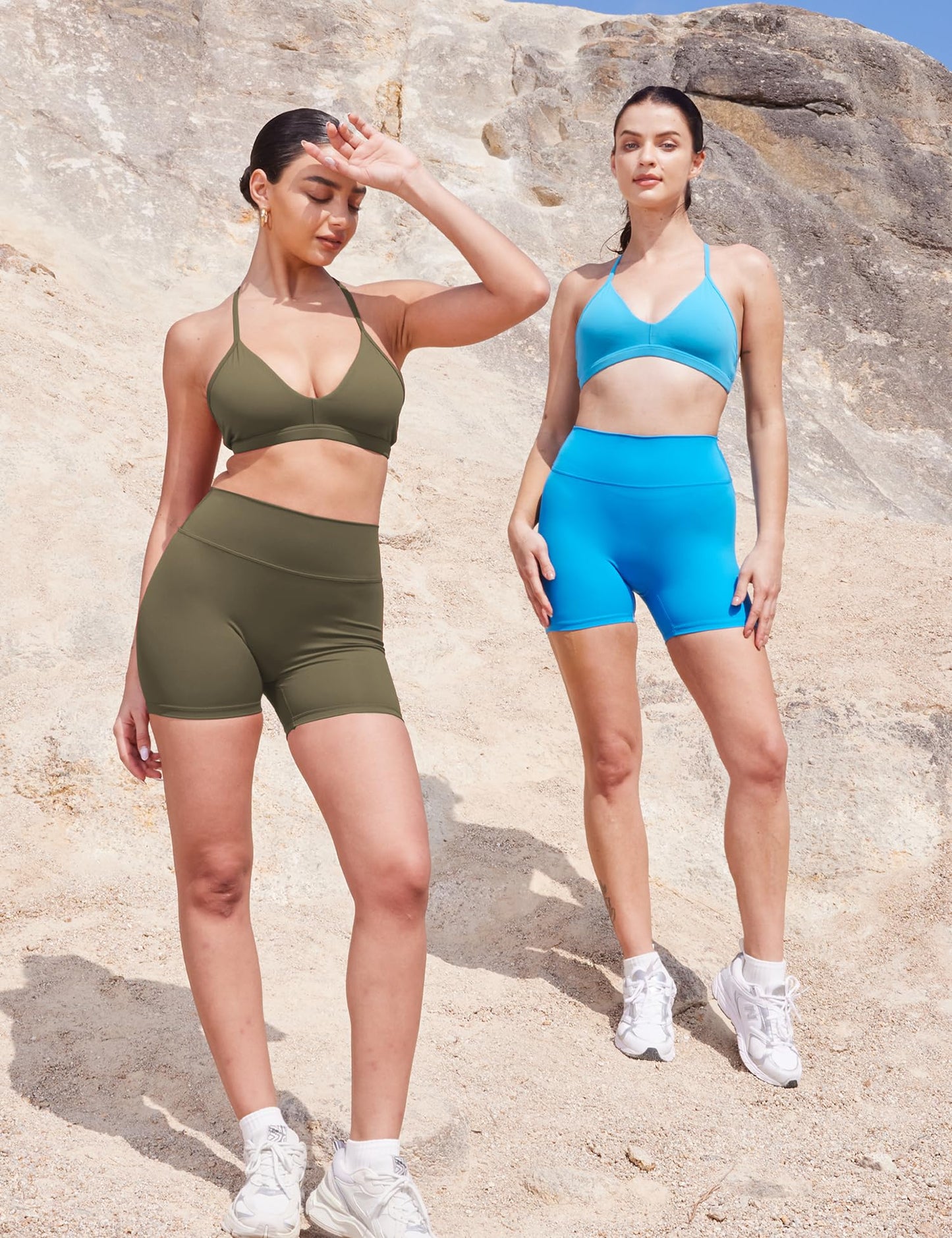 YEOREO Women's Biker Shorts 4.5" / 6" Workout Gym Shorts Craze High Waist Tummy Control Hidden Scrunch Running Yoga Olive Green M