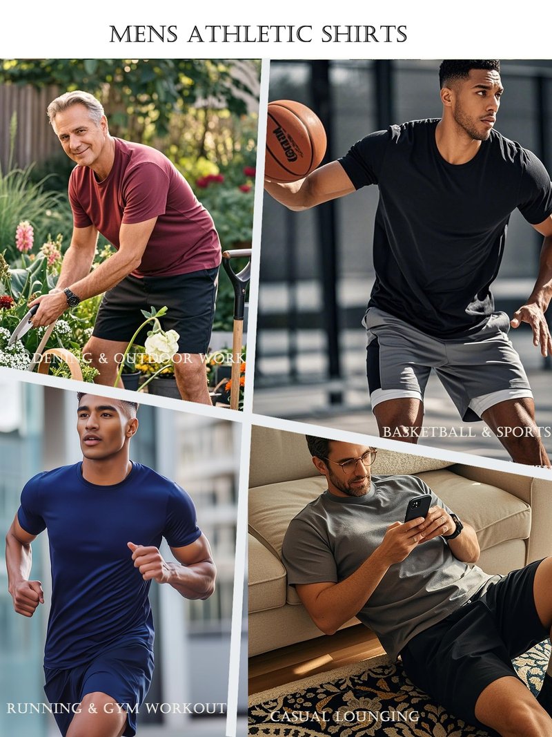 Yafanqi 7/8 Pack Mens Short Sleeve Shirts Quick Dry Moisture Wicking Athletic Running Gym Workout Casual Basic Tee Shirt