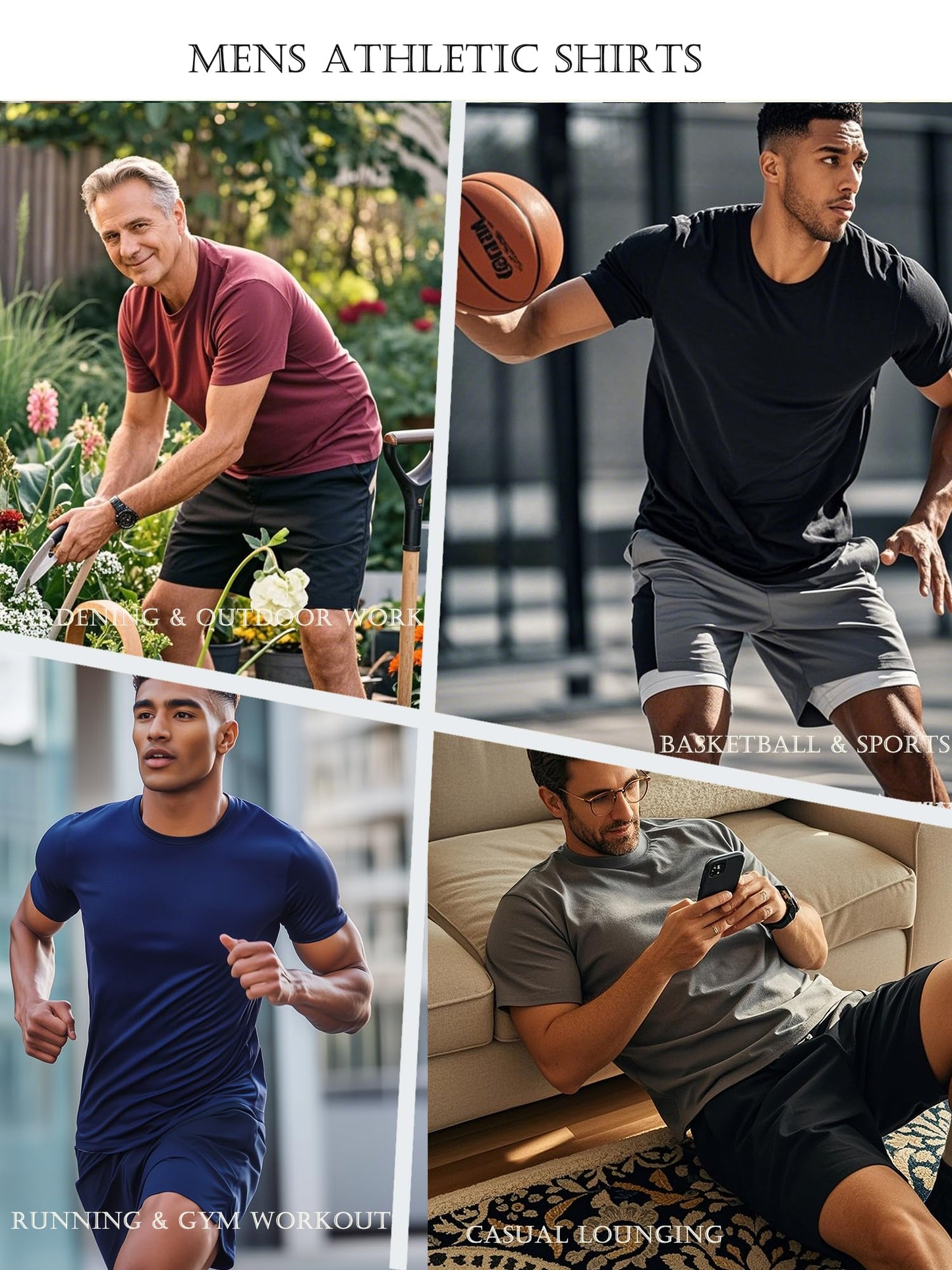 5 Pack Men’s Athletic Active Quick Dry Crew Neck T Shirts Running Gym Workout Short Sleeve Tee Tops