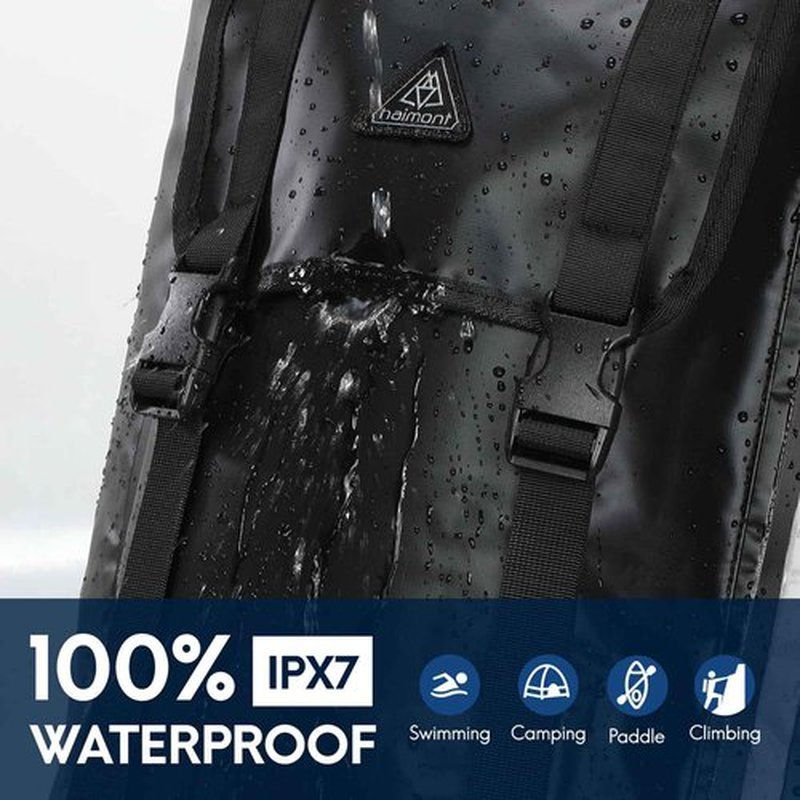 Haimont 100L Waterproof Backpack Large Roll Top Dry Backpacks Marine Dry Bags with Air Valve Travel Surfing Black/Grey
