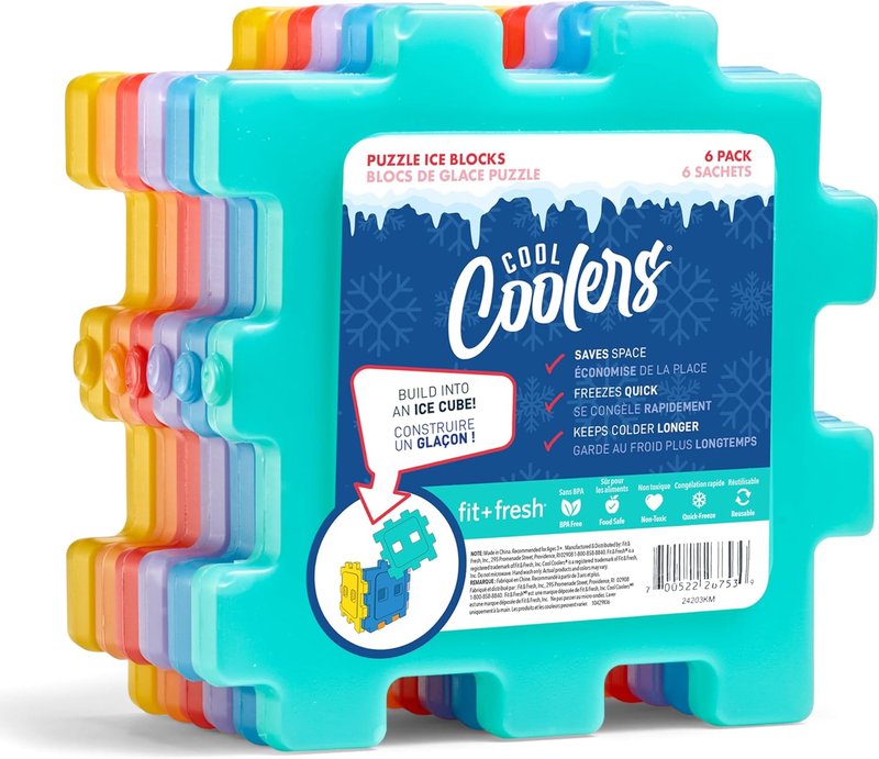 Kids Puzzle Shaped Lunch Box Ice Packs - Reusable Freeze Blocks for Insulated Bags | Multicolored 6-Pack