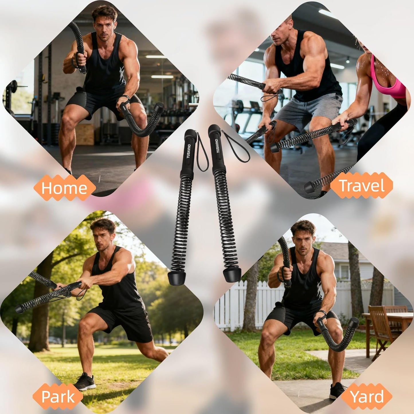 Ropeless Battle Ropes - Portable Cordless Workout Sticks for HIIT | Home Gym Exercise Equipment (Grey)