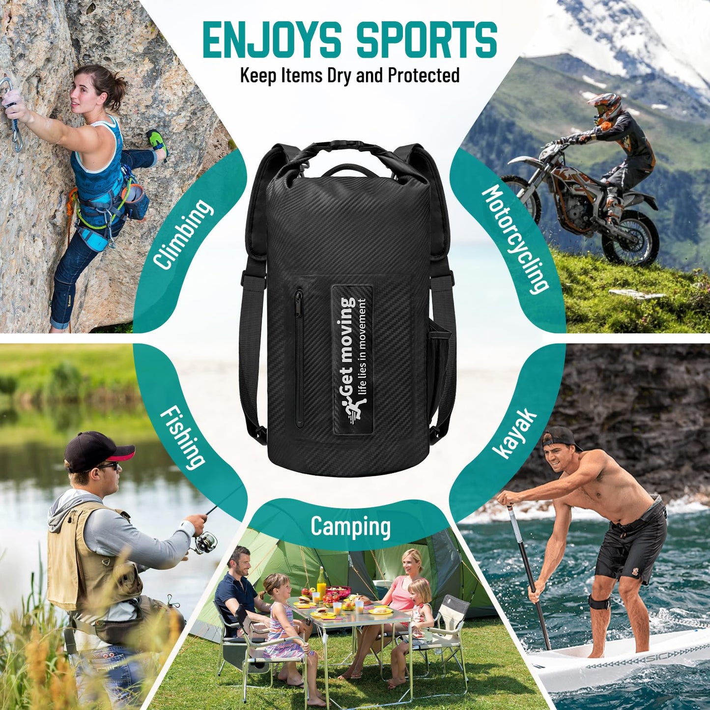 BKNOOU Dry Bag Waterproof for Kayaking, Roll Top Backpack for Women Men
