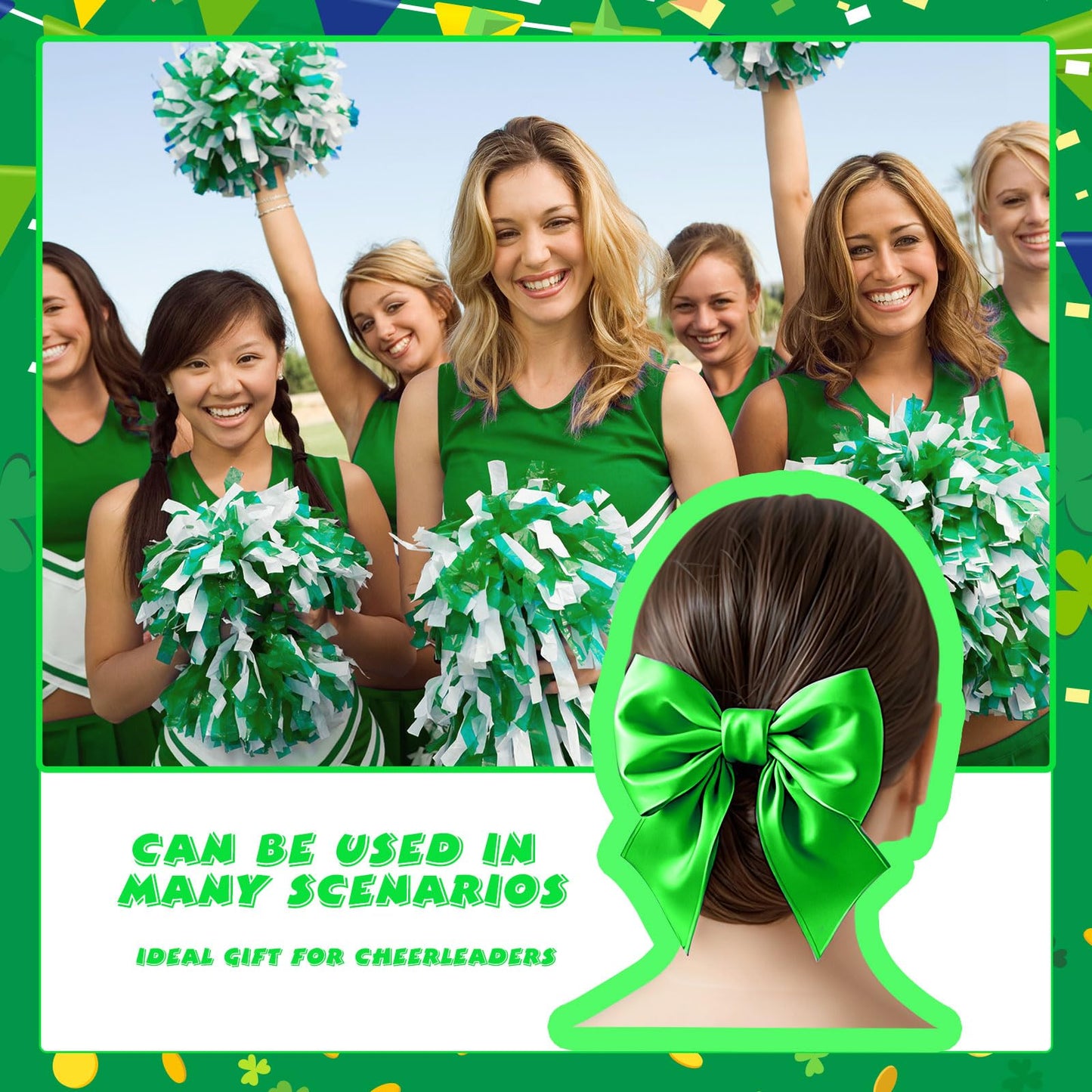 DoubleFill 12 Pcs Large Cheer Bow Box Plastic for Cheer Team Gifts Case Bulk Senior 2026 Sash Gift for Team Cheerleader Hair Accessories Organizer Bows Travel Storage for Women(Green and Black)
