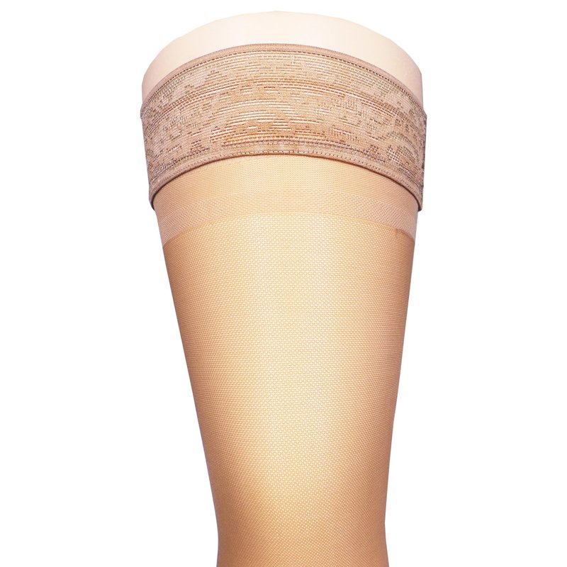 NuVein Sheer Compression Stockings for Women, 15-20 mmHg Support, Medium Denier, Thigh High, Closed Toe, Beige, Medium