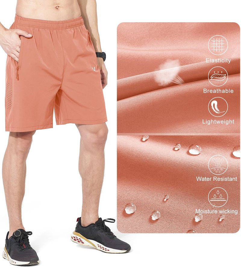 NORTHYARD Men's Athletic Running Shorts Gym Workout 7"/9"/5" Quick Dry Lightweight Sports Basketball Tennis 3 Zipper Pockets PINKORANGE XL