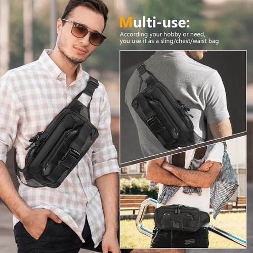 LarKoo Tactical Fanny Pack for Concealed Carry Sling Bag CCW Crossbody Waist Bag for Men&Women EDC Gear with Adjustable Strap (Black)