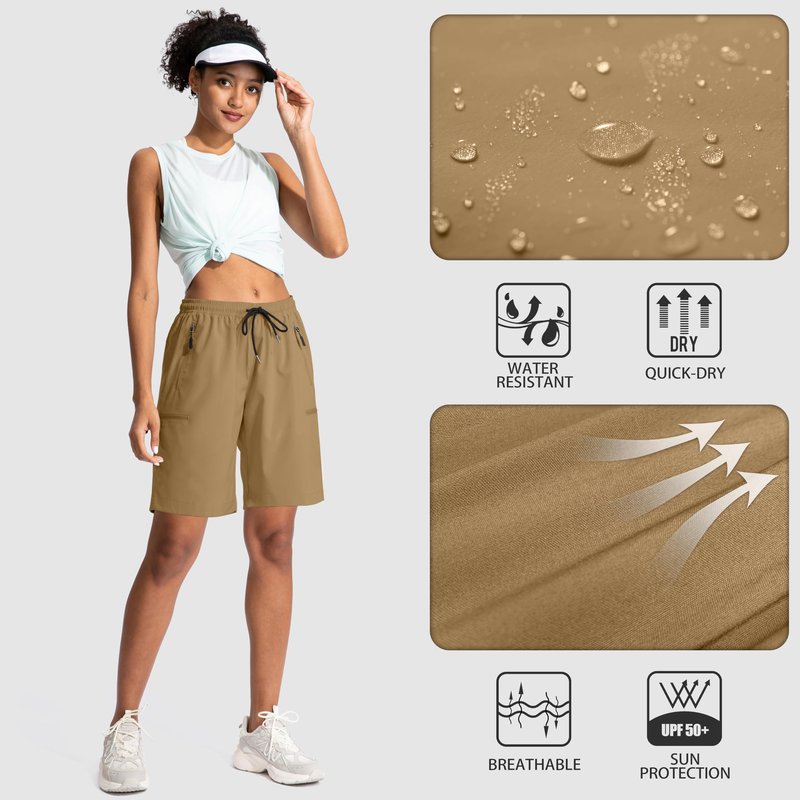 SANTINY Women's 5''/ 7''/9'' Hiking Cargo Shorts Quick Dry Lightweight Summer Shorts for Women Athletic Zipper Pockets(Dark Khaki_M)