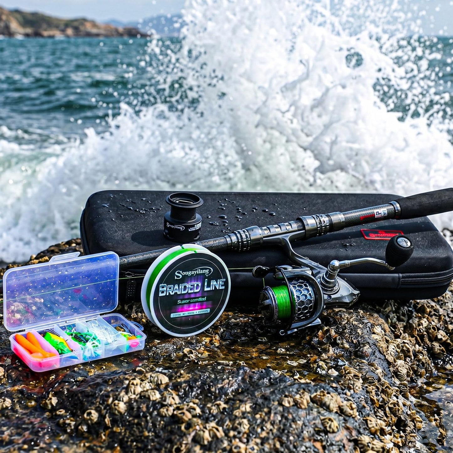 Sougayilang Fishing Rod Combos with Telescopic Fishing Pole Spinning Reels Fishing Carrier Bag for Travel Saltwater Freshwater Fishing