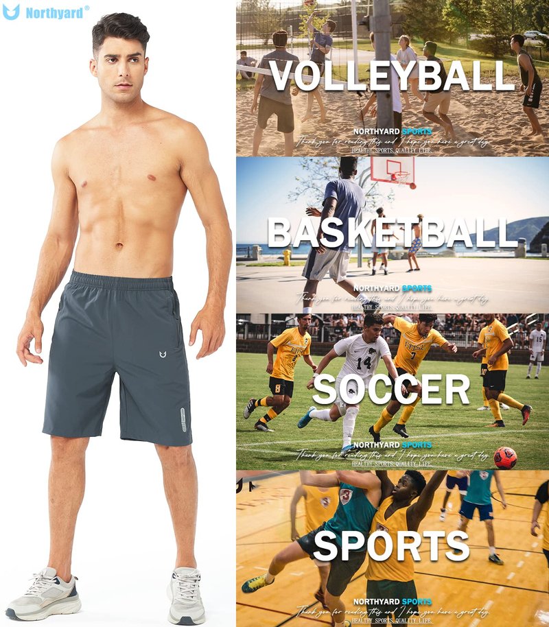 NORTHYARD Men's Athletic Running Shorts Quick Dry Workout Shorts 7"/ 5"/ 9" Lightweight Sports Gym Basketball Tennis Hiking Exercise COOLGREY-9inch 3XL