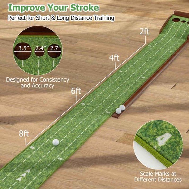 GYMAX Putting Mat, Golf Putting Green Indoor with 2/3 Hole, Golf Practice Mat with Auto Ball Return, Golf Training Aid Putter Alignment for Home Office, Golf Accessories Gift (Auto Return, 3 Holes)