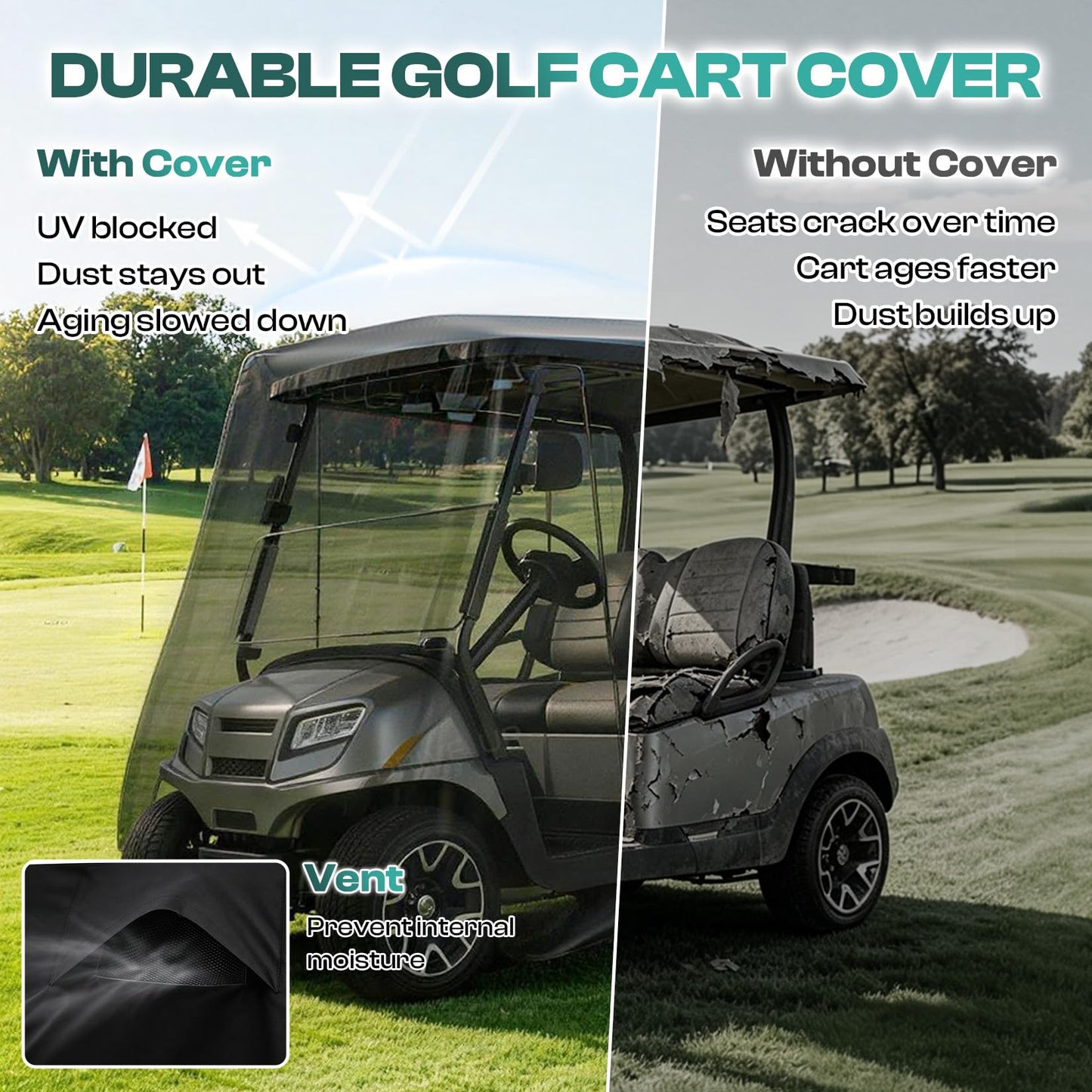 DRIVE UP Golf Cart Cover 2+2/4 Passenger, 420D Heavy Duty Oxford Golf Cart Cover with Three Zipper Doors and Windproof Adjustment Buckle, Waterproof Golf Cart Rain Cover for Most Yamaha EZGO Club Car