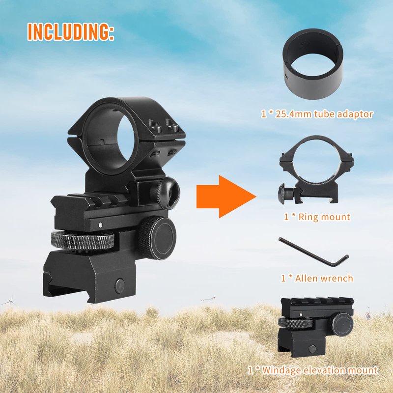 Odepro AS004 Windage and Elevation Adjustable Night Vision IR Light Scope Mount Picatinny Rail Mount with 25.4mm and 30mm Rings for Flashlight Scope Optic Torch
