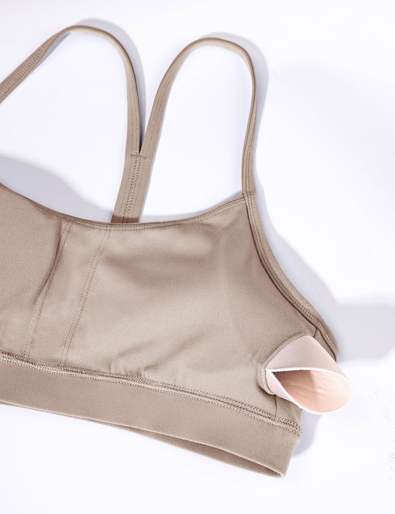 BAYDI Clouduxi Y Back Sports Bras for Women- Low Impact Padded Racerback Spaghetti Strap Womens Workout Yoga Gym Tops Pale Khaki