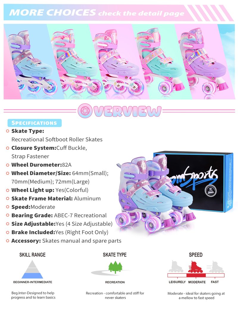 2PM SPORTS Kids Roller Skates Girls Ages 5-8 8-12 3-5 4-6 6-12 with Light Up Wheels, Outdoor Indoor Rollerskates for Girls Toddler Youth Beginner Size 10C 11C 12C 13C 1 2 3 4 5 6 Purple Snowflakes