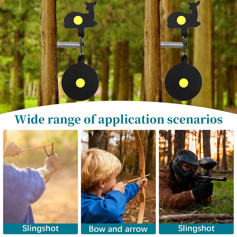 2-Pack Spinner Shooting Targets Auto Reset Steel Resetting Gun Target Heavy Metal Steel Spinning Target for Shooting (Deer)