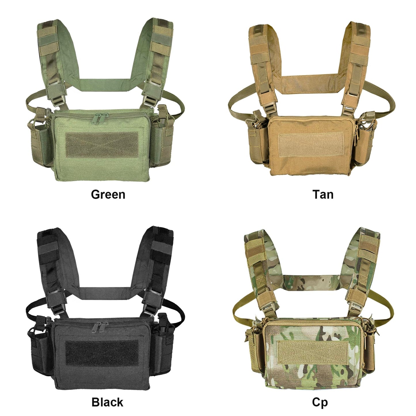 HRTACPAG Micro Chest Rig with Triple AK/AR Mag Pouch Tactical H-Harness Bag Airsoft Kit Khaki