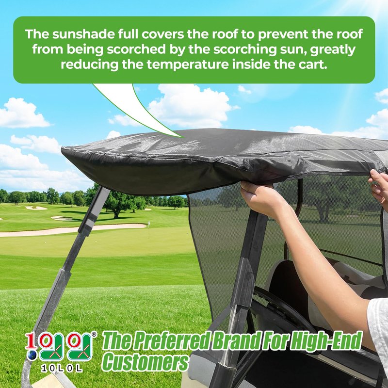 10L0L Golf Cart Sun Shade Cover for Club Car DS Precedent & EZGO TXT RXV, Superior UV Heat Blocking Polyester Mesh Canopy Cover, Durable & Easy Install (Roof Size:59" L X 41" W)