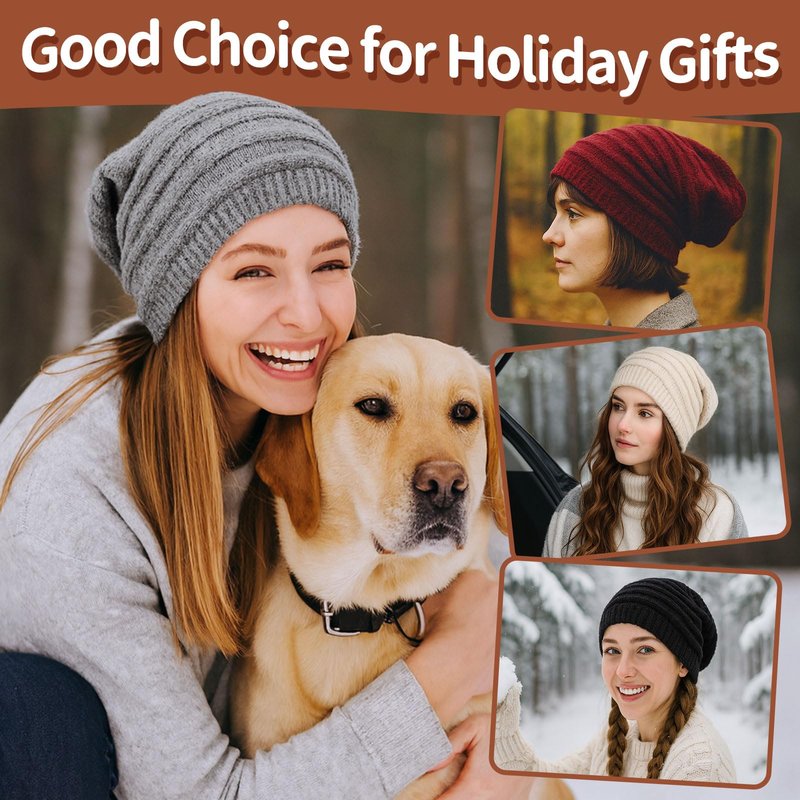 FGZ Women's Wool Blend Knitted Beanie - Ultra Soft, Seamless Slouchy Beanie Hat for Winter, Beige