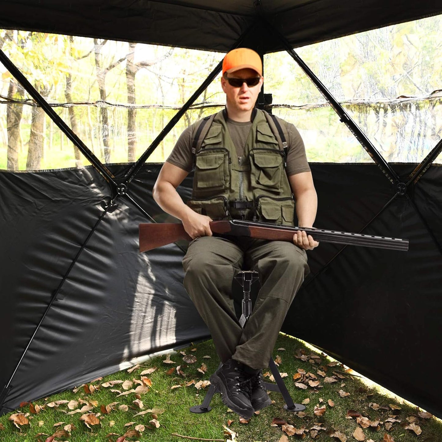 Swivel Hunting Chair - 360° Rotatable Camo Folding Seat | Adjustable Blind Stool with Backrest for Outdoor Activities