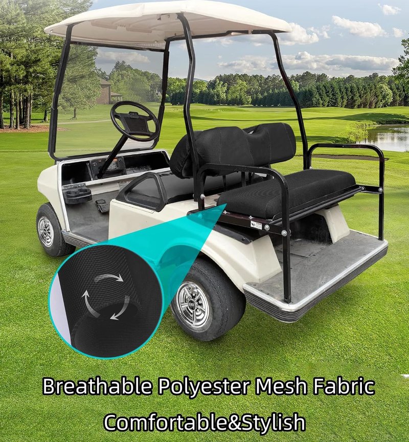 Dr.Acces Golf Cart Seat Cover Front+ reat seat Cover,Polyester Mesh |Breathable Bench Seat Cover for EZGO TXT RXV & Club Car DS 2000-up with 4 Seats (Flat Backrest)