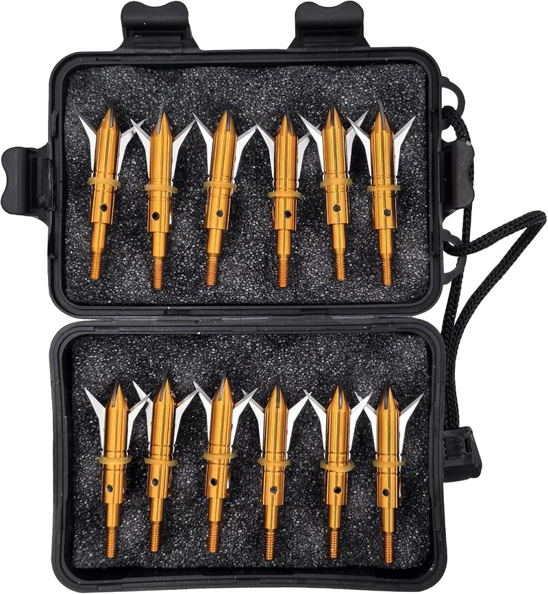 Hunting Broadheads 12-Pack - 100 Grain Screw-In Cutting Blade Arrow Tips for Traditional & Compound Bows