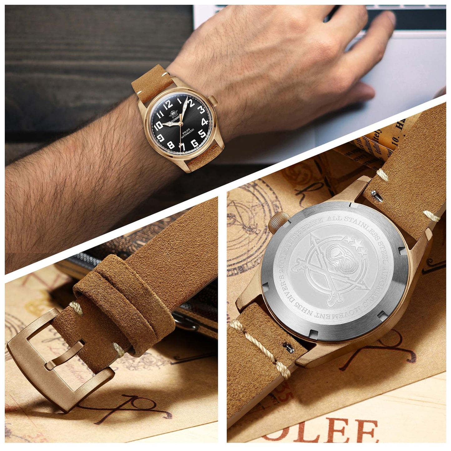 ADDIESDIVE Vintage Suede Watch Strap 20 mm Quick Release Brown Leather Watch Bands Genuine Leather Watch Straps for Men Women Stainless Steel Buckle