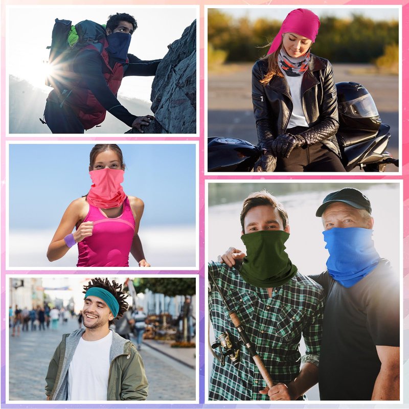 Didaey 60 Pcs Neck Gaiter Bulk for Men Women Balaclava Face Mask Coverings Seamless Headwear Bandana UV Protection Neck Scarf(Solid Pattern)