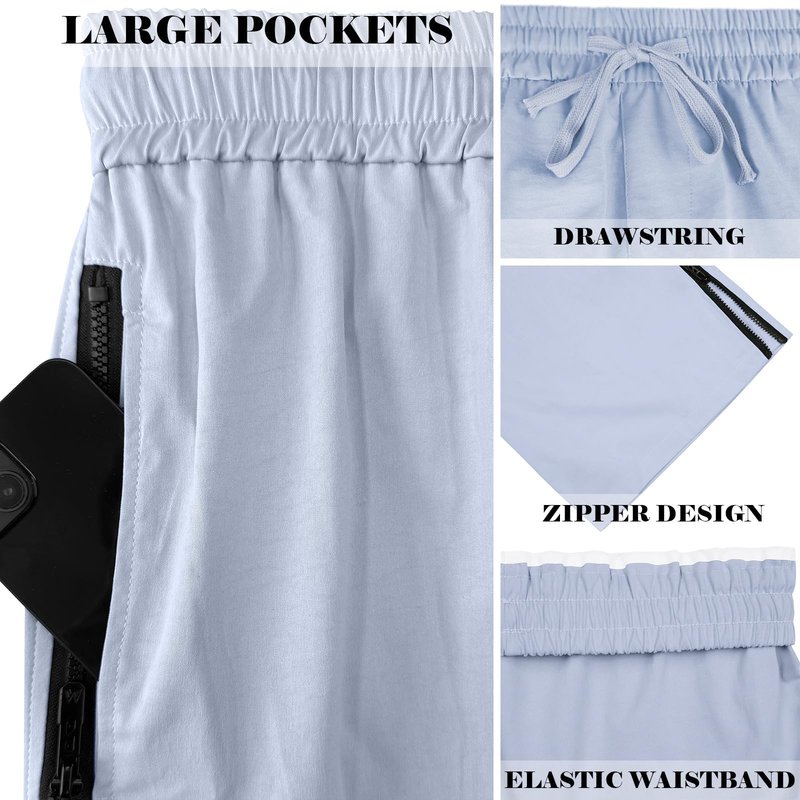 ZOCANIA Mens Casual Shorts Side Zipper Beach Gym Short Pants Elastic Waist Drawstring Shorts with Pockets Blue