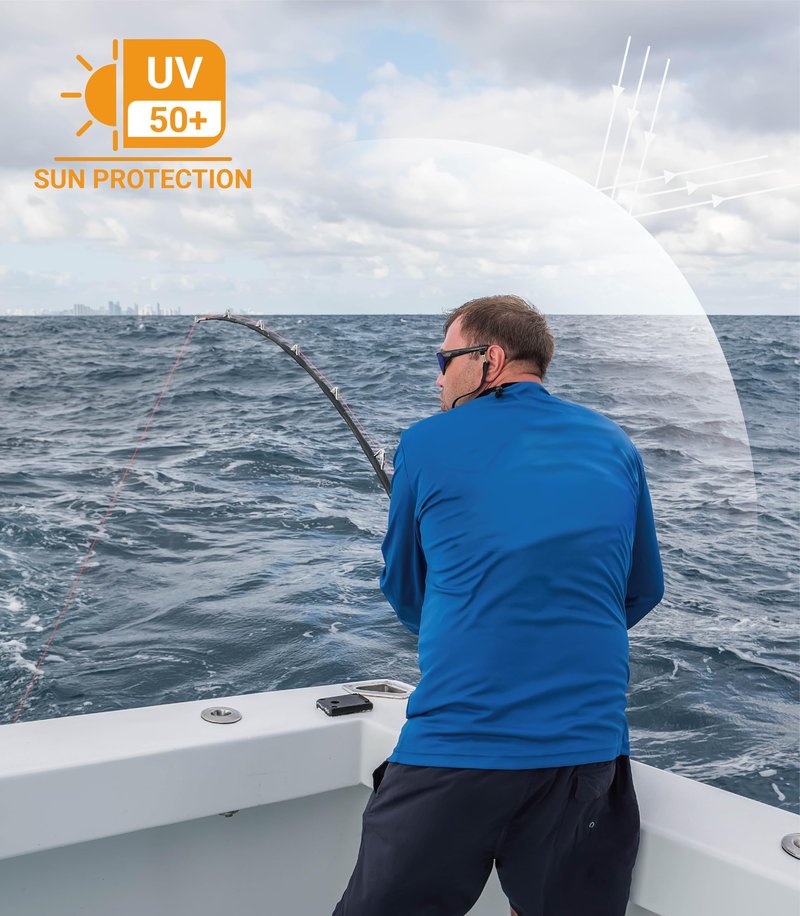 Runceptual Men's Sun Protection Shirts UPF 50+ UV Long Sleeve Rash Guard Shirts Lightweight Quick Dry for Fishing Swimming Running Hiking Powder Blue L