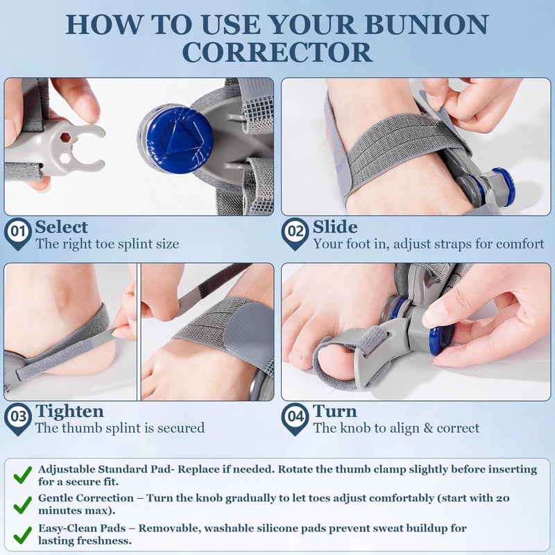 Bunion Corrector for Women Men, Adjustable Big Toe Straightener Bunion Fix, Bunions Splint Brace with Non Slip Separators, Treatremedy Alignment Correction for Hallux Valgus Foot Pain Relief