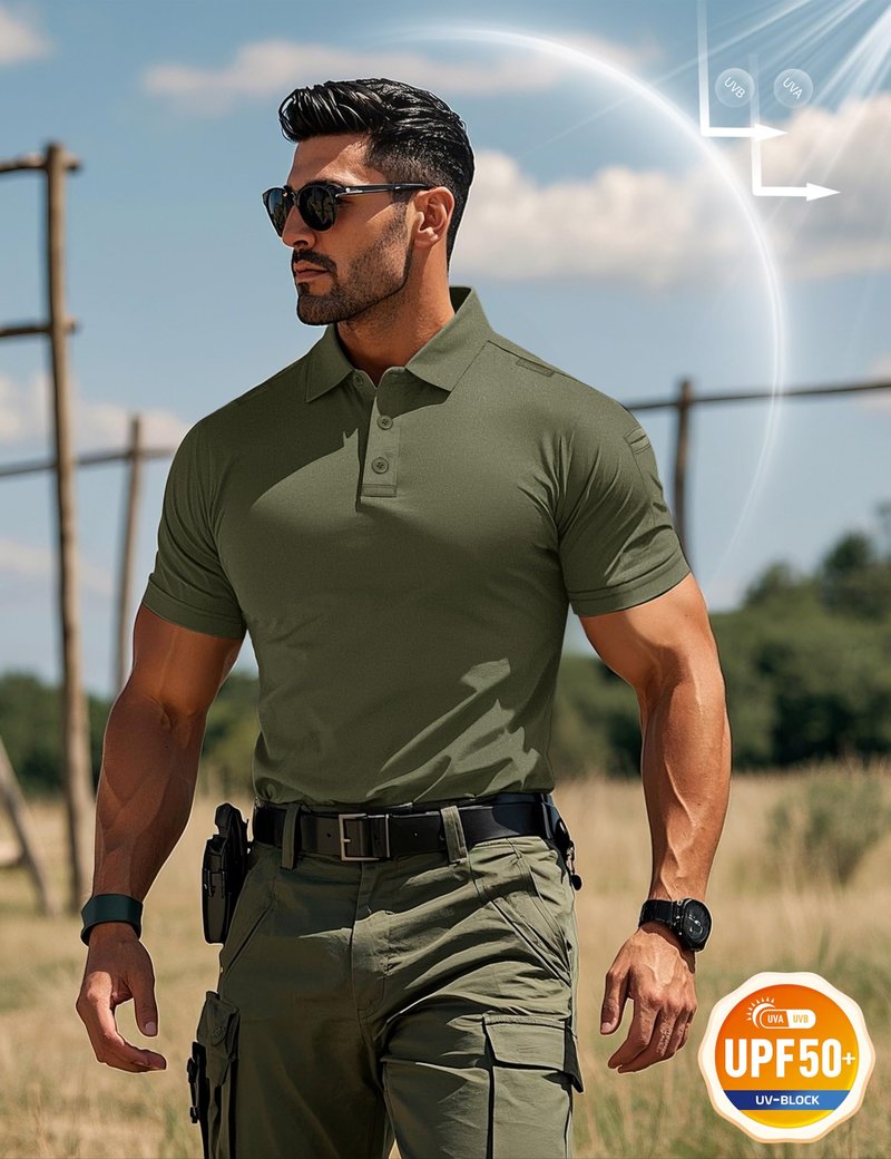 MAGCOMSEN Men's Polo Shirts Short Sleeve Quick Dry Performance Collared Shirts UPF 50+ Tactical Work Golf Polos Army Green