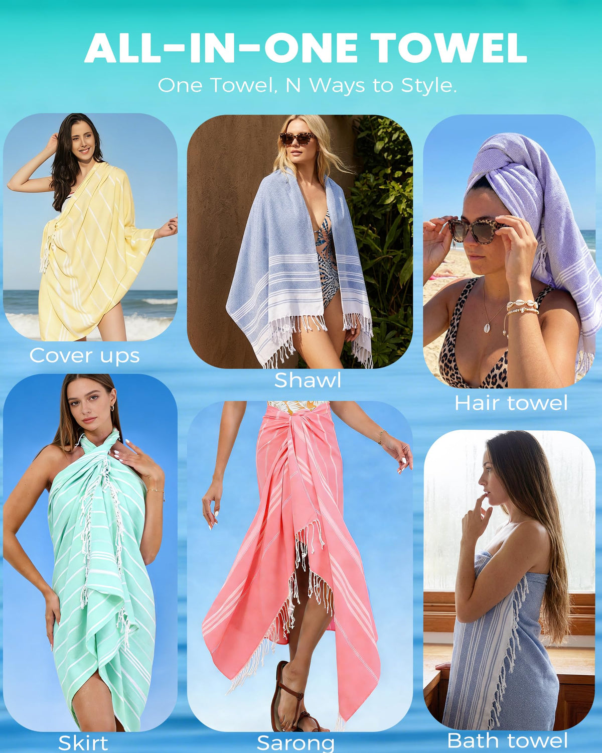 Turkish Beach Towels Vacation Essentials Quick Dry Sand Free Soft Absorbent Adult Oversized Bath Pool Swim Long Wide Stripe Towel Sound Cloud Linen Sandfree Chamois Mat Summer Thing Thin Travel