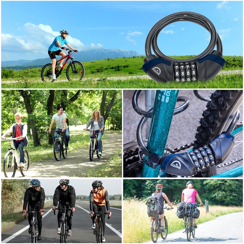 Squire Locks Heavy Duty Bikelock (Kilda Combi) - 4 Wheel Combination Cable Lock - Weatherproof Armoured Steel Combination Bike Lock - Flexible, Tamper Proof Combination Lock All Purpose Use (1800 mm)