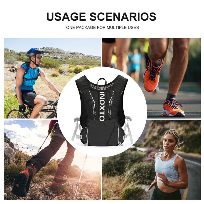 INOXTO Hydration Vest Backpack,Lightweight Water Running Vest Pack with 1.5L Water Bladder Bag Daypack for Hiking Trail Running Cycling Race Marathon for Women Men