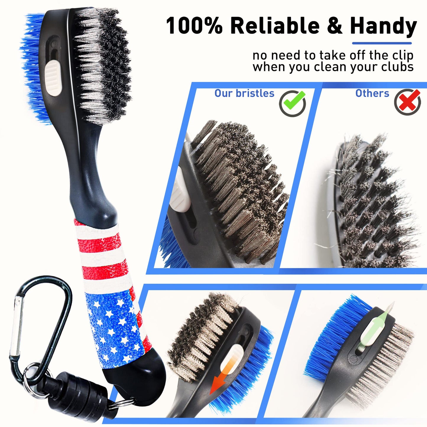 Golf Club Brush and Amercian Flag Golf Towels, Golf Groove Cleaner Cleaning kit, Golf Accessories Cleaner Tool with Strong Magnet Stick to Golf Clubs or Bag